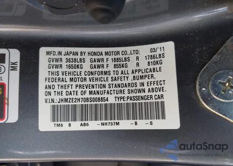 2011 Honda Insight Ex from USA, damaged, VIN JHMZE2H70BS008854